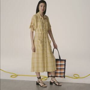 Whistles Alphina‎ check midi dress pastel yellow plaid NWT